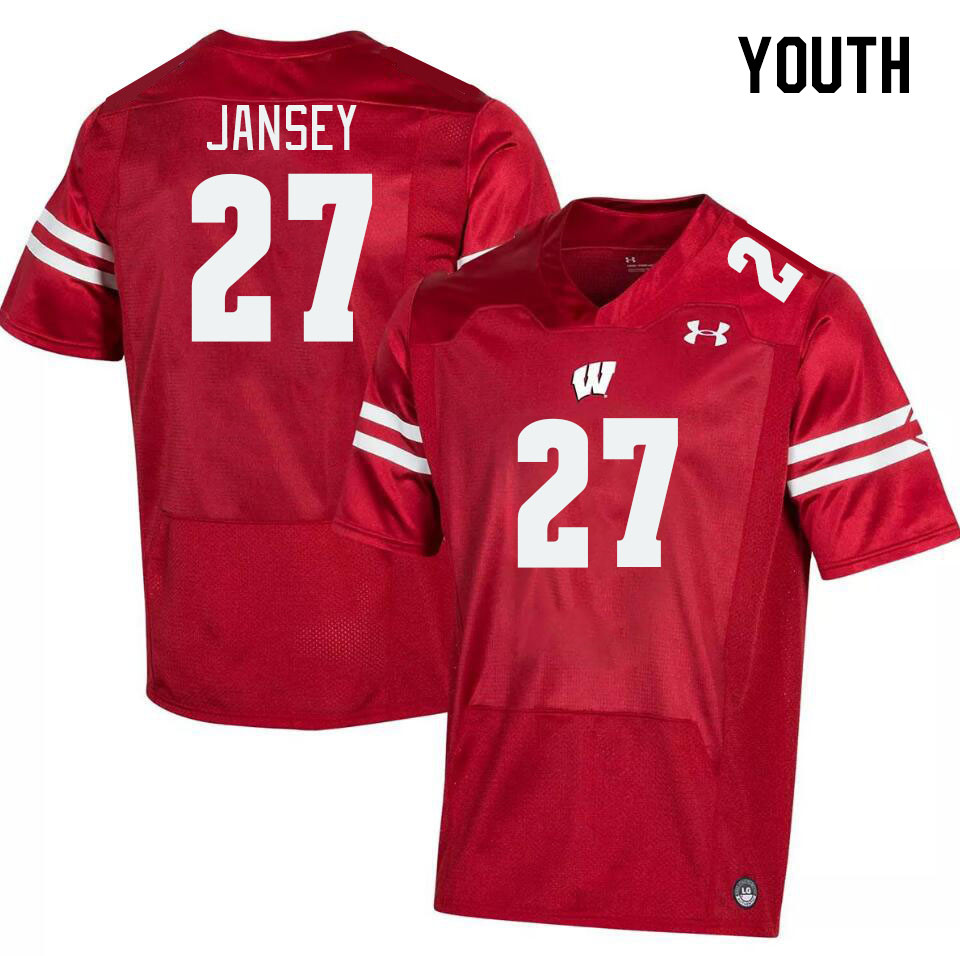 Youth #27 Tyler Jansey Winsconsin Badgers College Football Jerseys Stitched Sale-Red